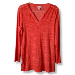 Chicos Women Red Linen Knit V Neck Tunic Top S Minimal Lagenlook Coastal NEW